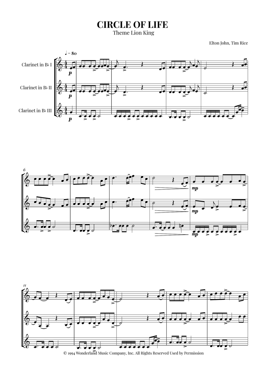 Circle Of Life Circle Of Life Woodwind Trio scores gallery preview page 1