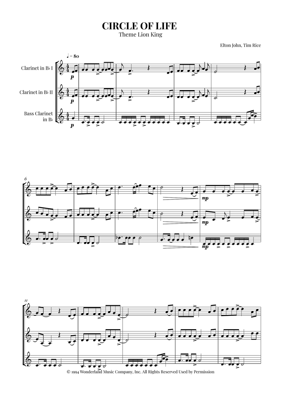 Circle Of Life Circle Of Life Woodwind Trio scores gallery preview page 1