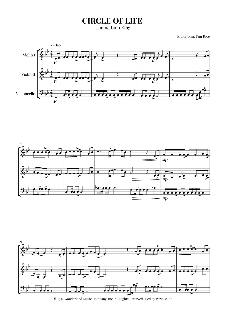 Circle Of Life Circle Of Life String Trio scores gallery preview page 1