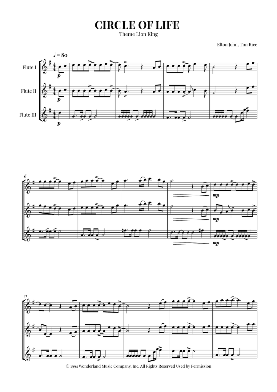 Circle Of Life Circle Of Life Woodwind Trio scores gallery preview page 1