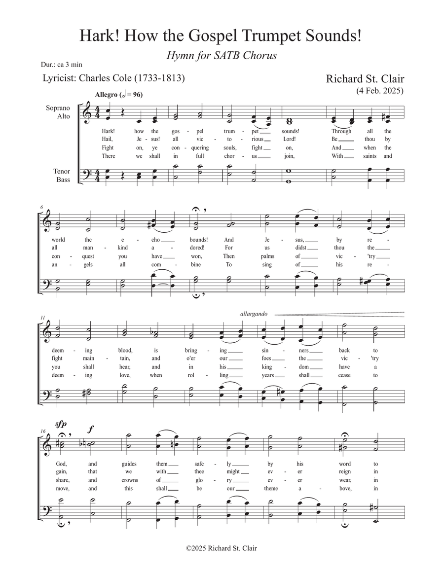 Hark! How the Gospel Trumpet Sounds - for SATB Chorus 4-Part scores gallery preview page 1