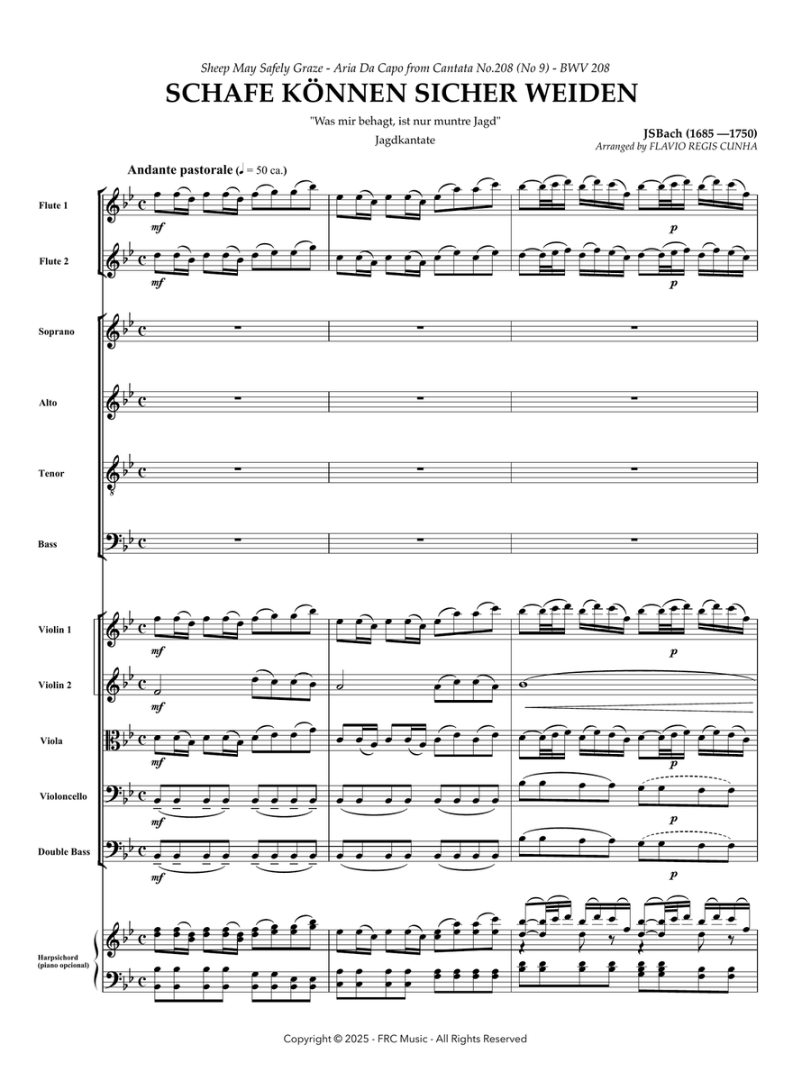 Sheep May Safely Graze (Aria Da Capo from Cantata No.208 (No 9) - BWV 208 for Choir and Orchestra Chamber Orchestra scores gallery preview page 3
