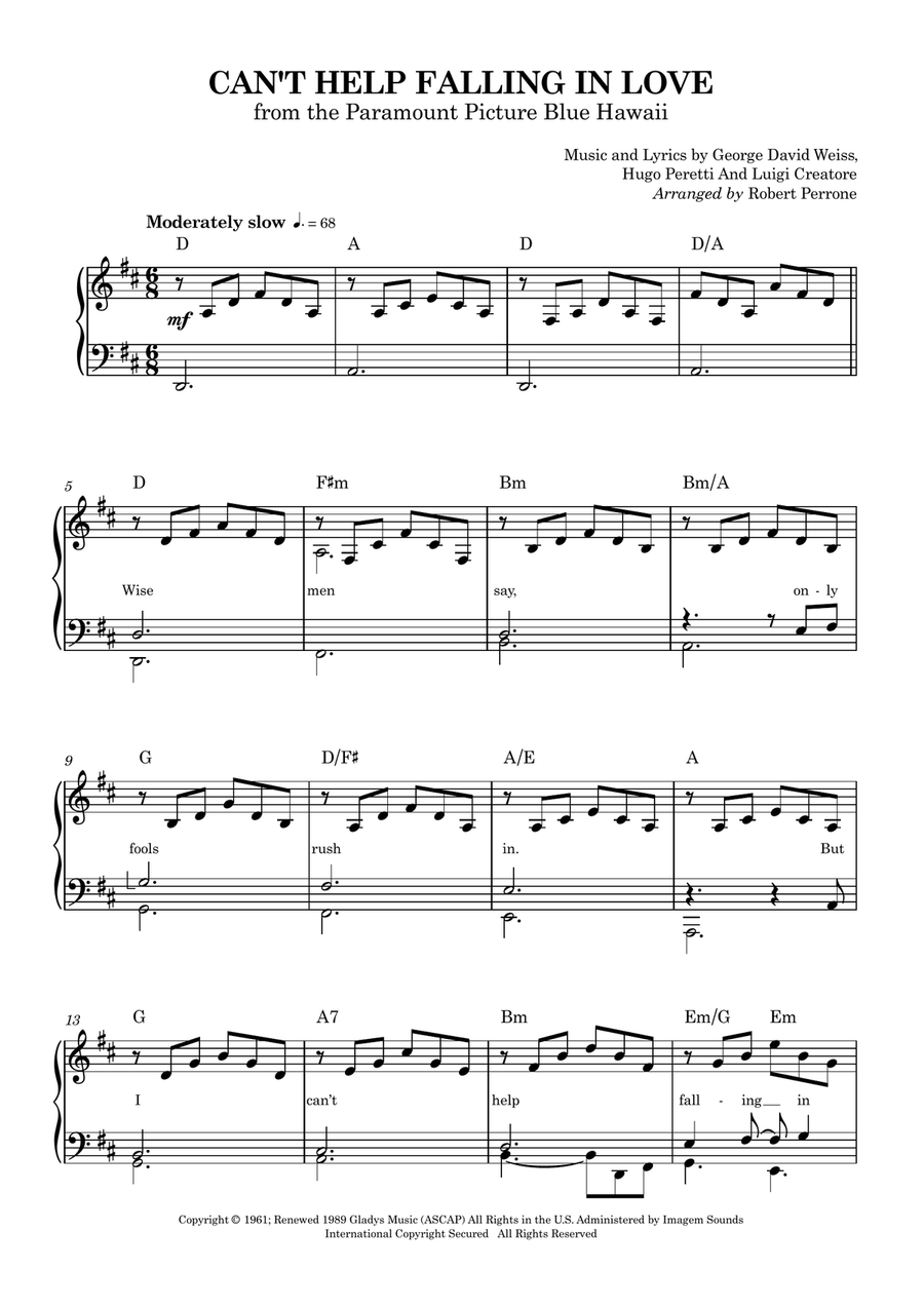 Can't Help Falling In Love Piano Solo scores gallery preview page 1