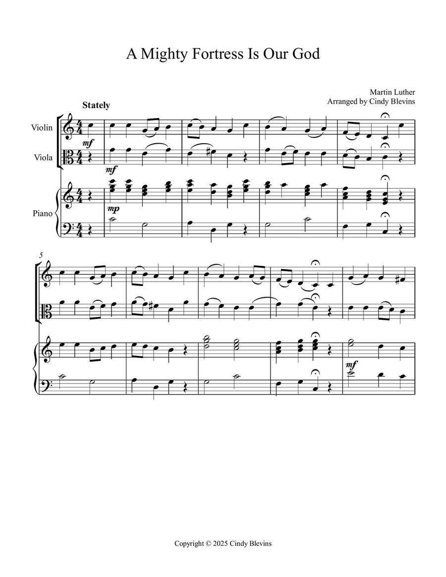 A Mighty Fortress Is Our God, for Violin, Viola, Cello and Harp String Duet scores gallery preview page 2