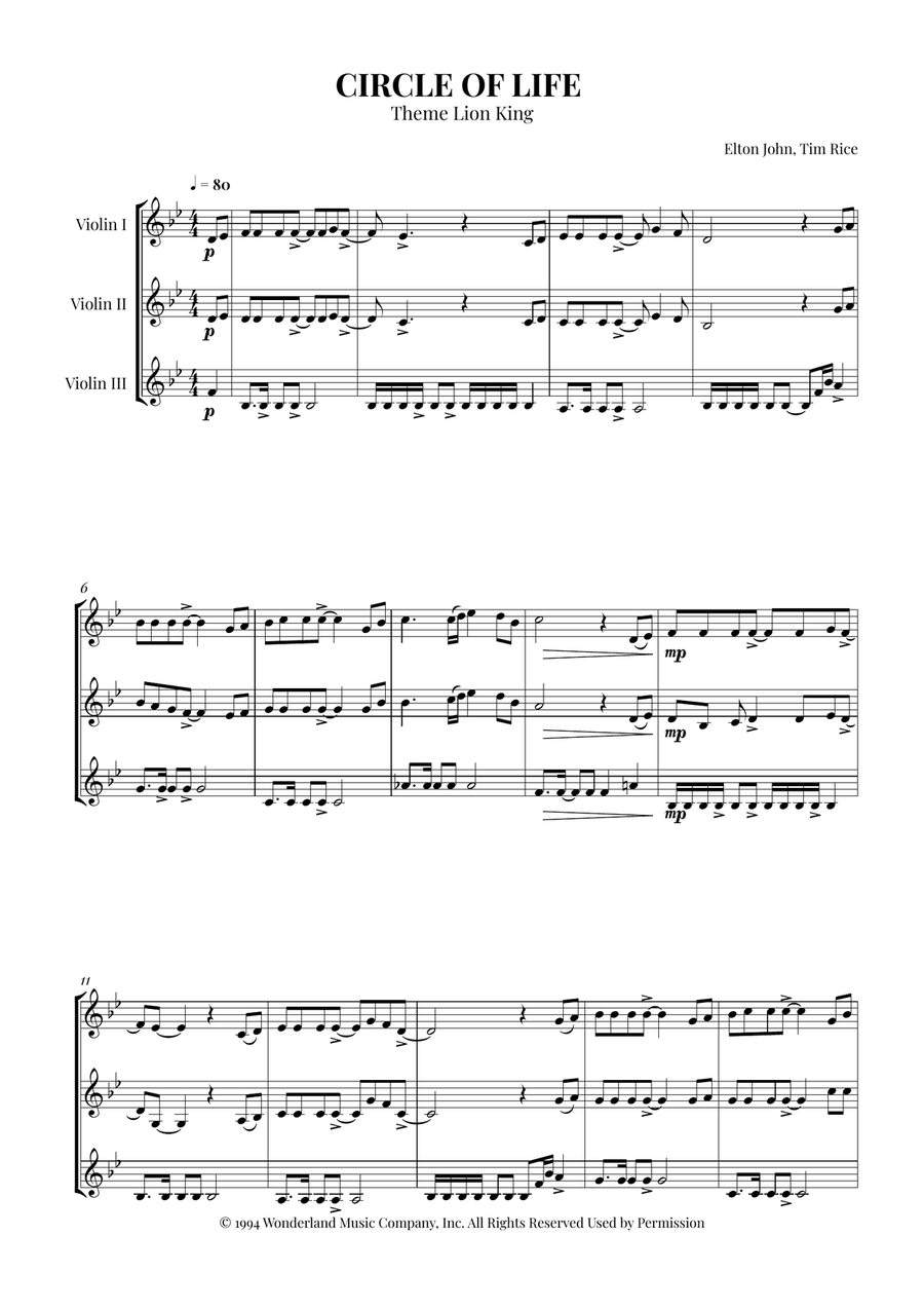 Circle Of Life Circle Of Life String Trio scores gallery preview page 1