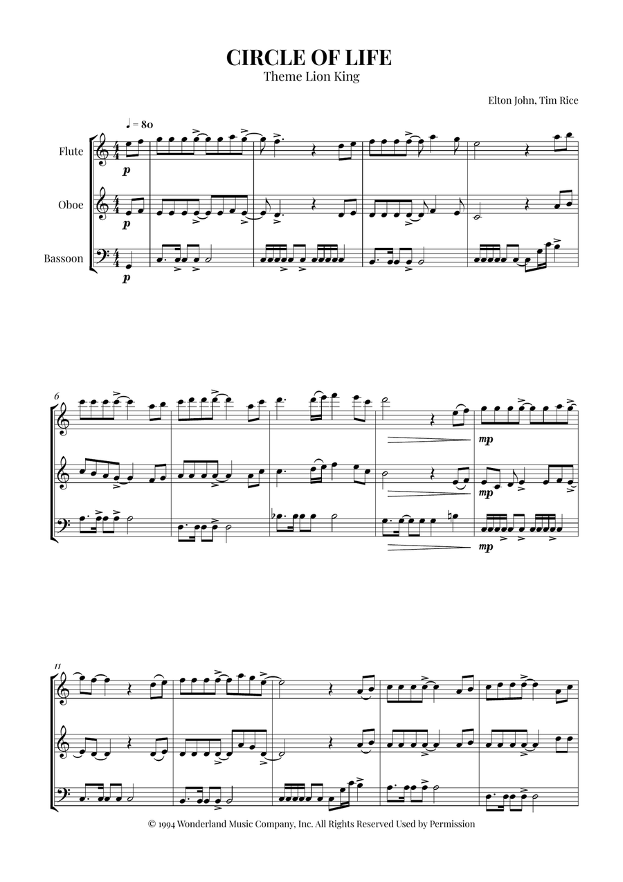 Circle Of Life Circle Of Life Woodwind Trio scores gallery preview page 1