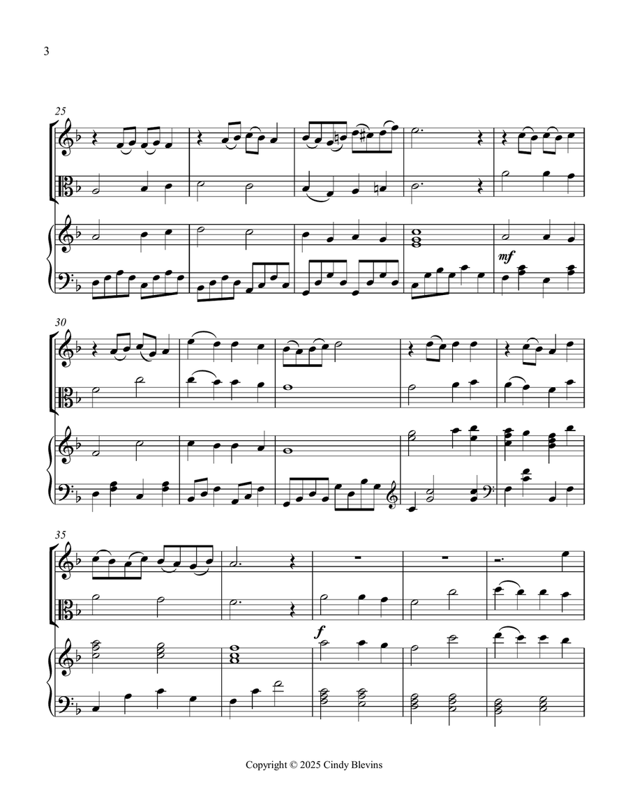 Abide With Me, for Violin, Viola and Piano Violin scores gallery preview page 4