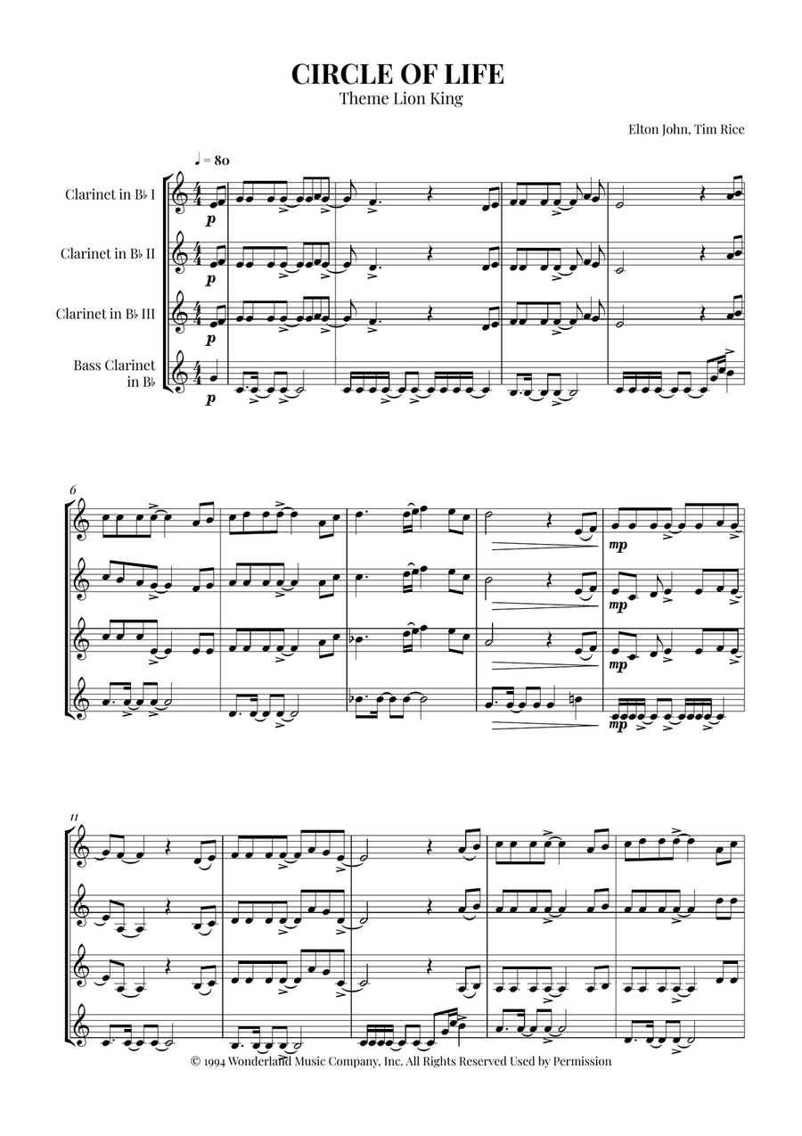 Circle Of Life Circle Of Life Woodwind Quartet scores gallery preview page 1