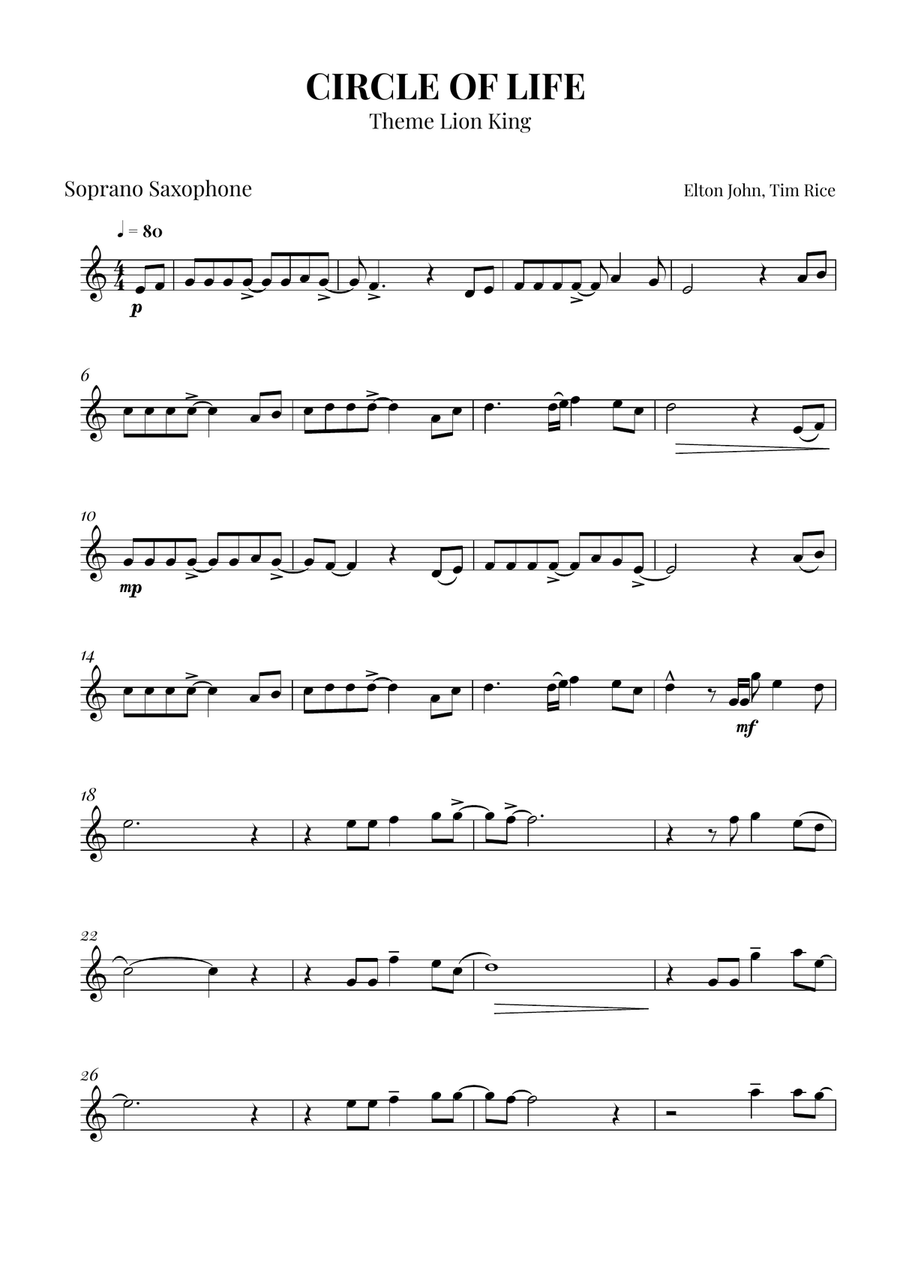 Circle Of Life Woodwind Quartet scores gallery preview page 5