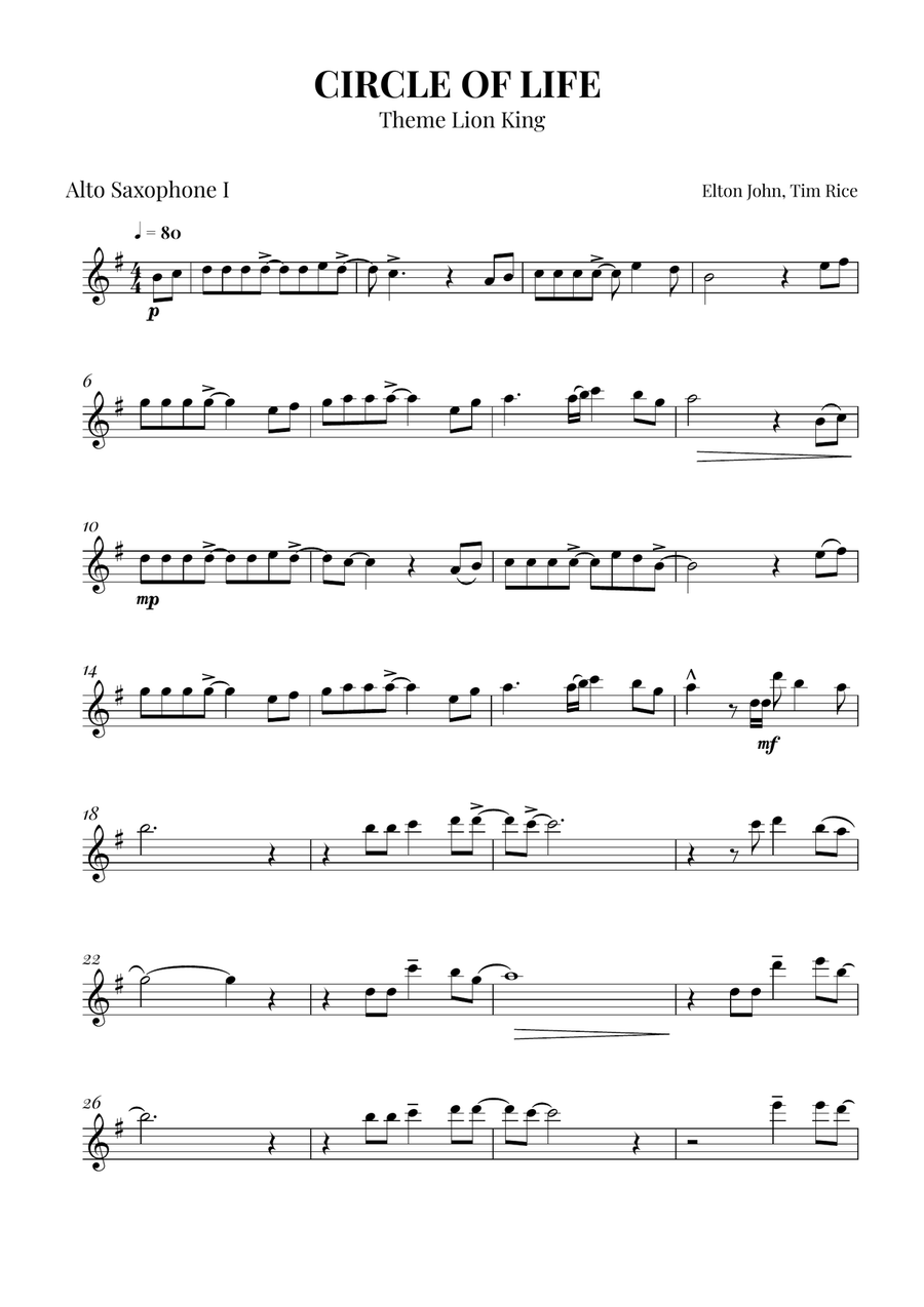 Circle Of Life Woodwind Quartet scores gallery preview page 5