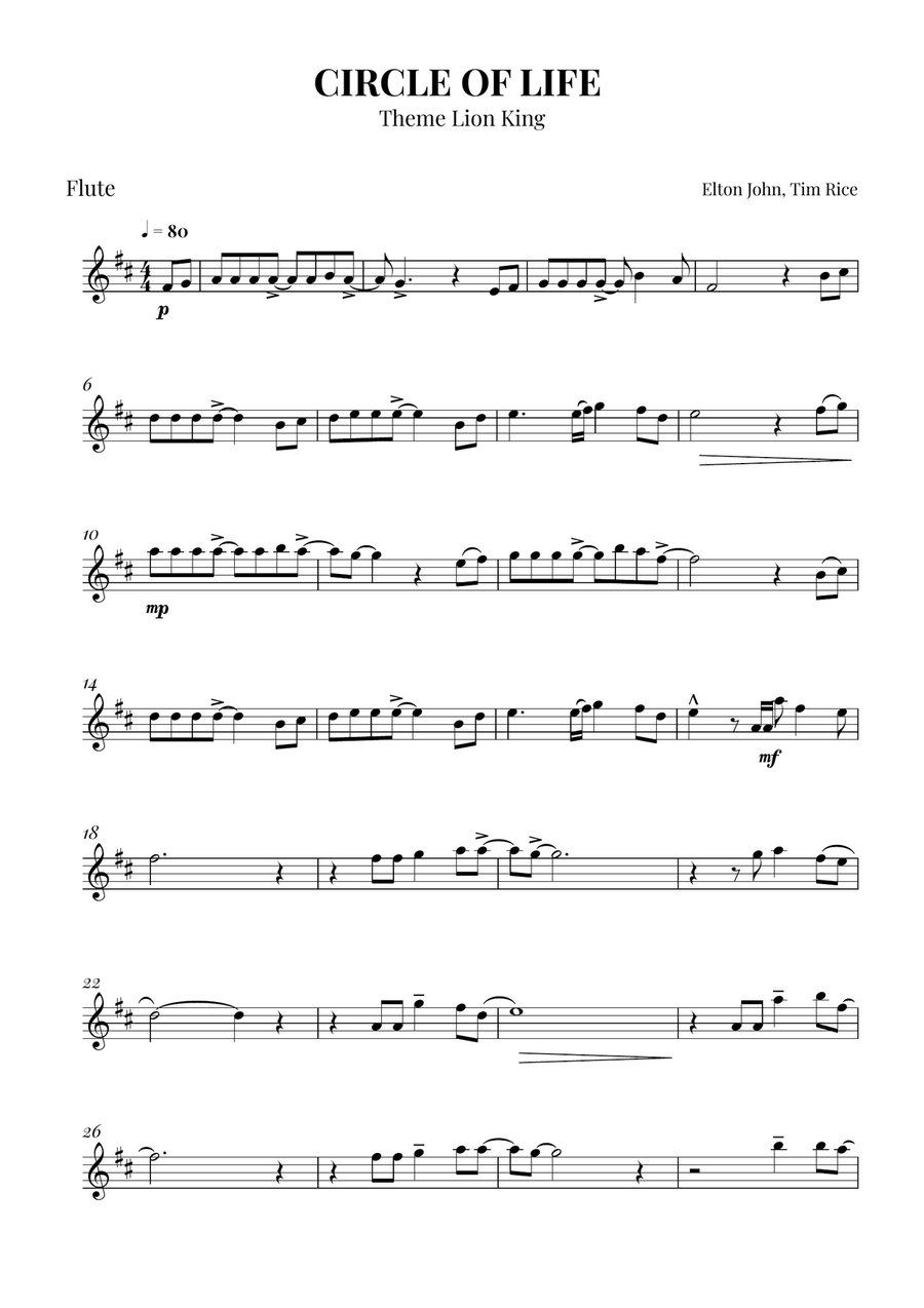 Circle Of Life Woodwind Quartet scores gallery preview page 5