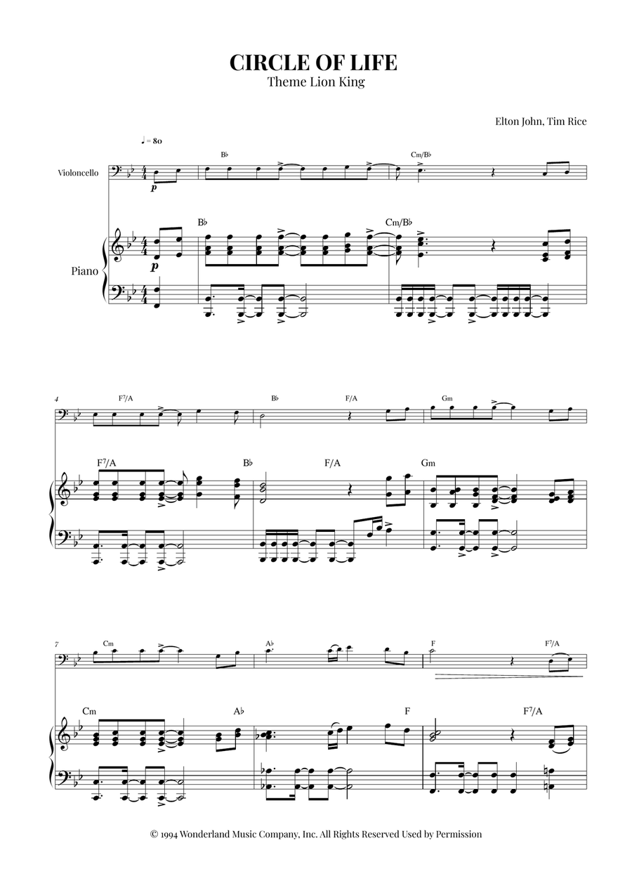 Circle Of Life Circle Of Life Piano scores gallery preview page 1