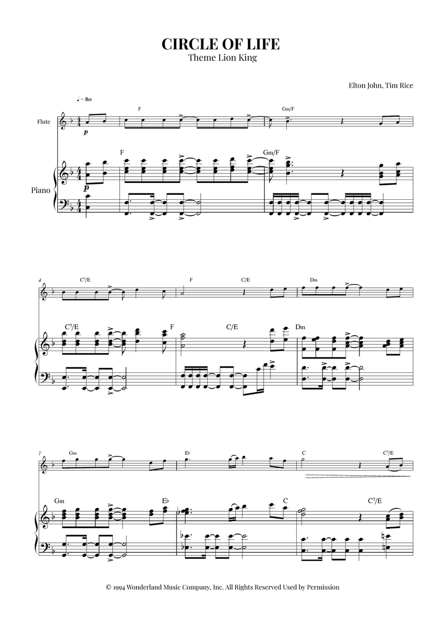 Circle Of Life Circle Of Life Flute Solo scores gallery preview page 1