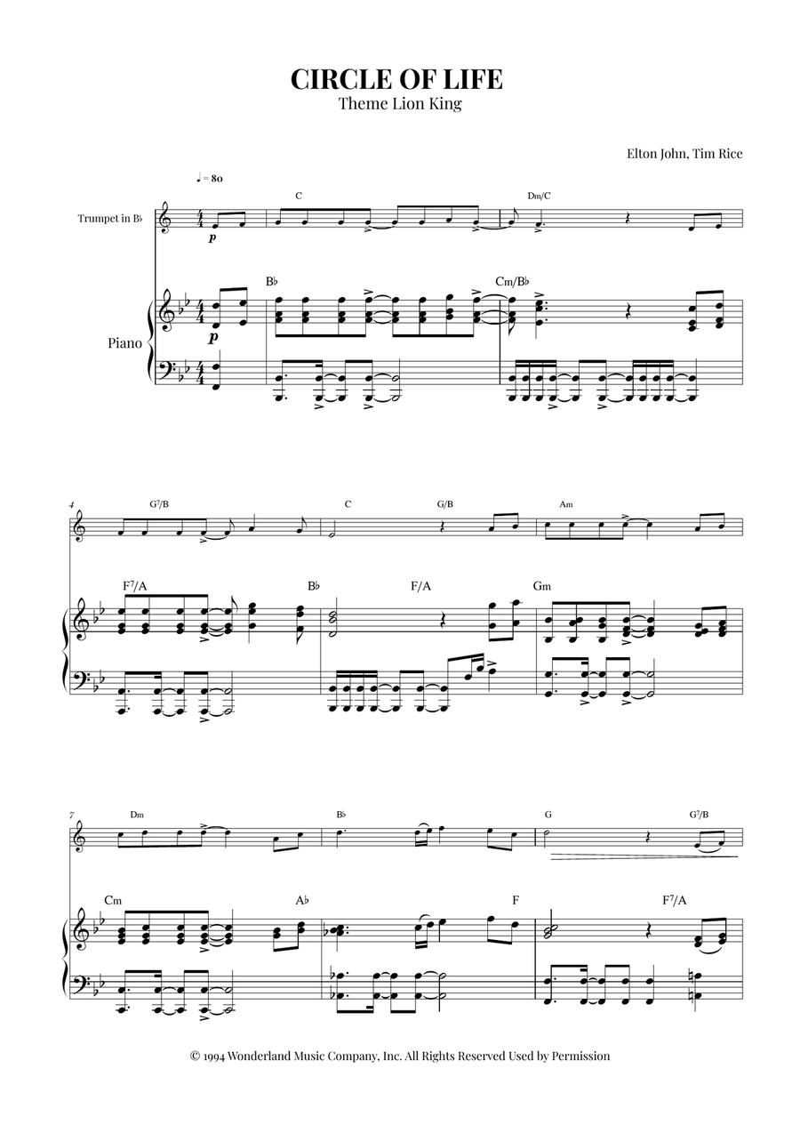 Circle Of Life Circle Of Life Trumpet Solo scores gallery preview page 1