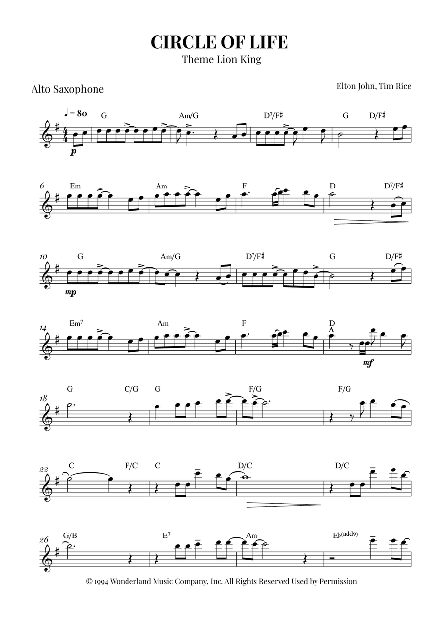 Circle Of Life Piano scores gallery preview page 1