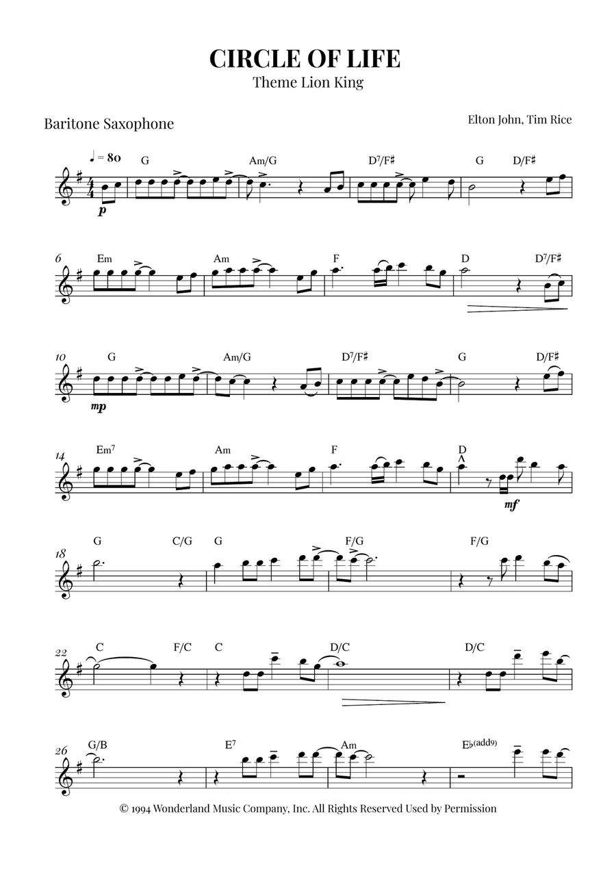 Circle Of Life Piano scores gallery preview page 1