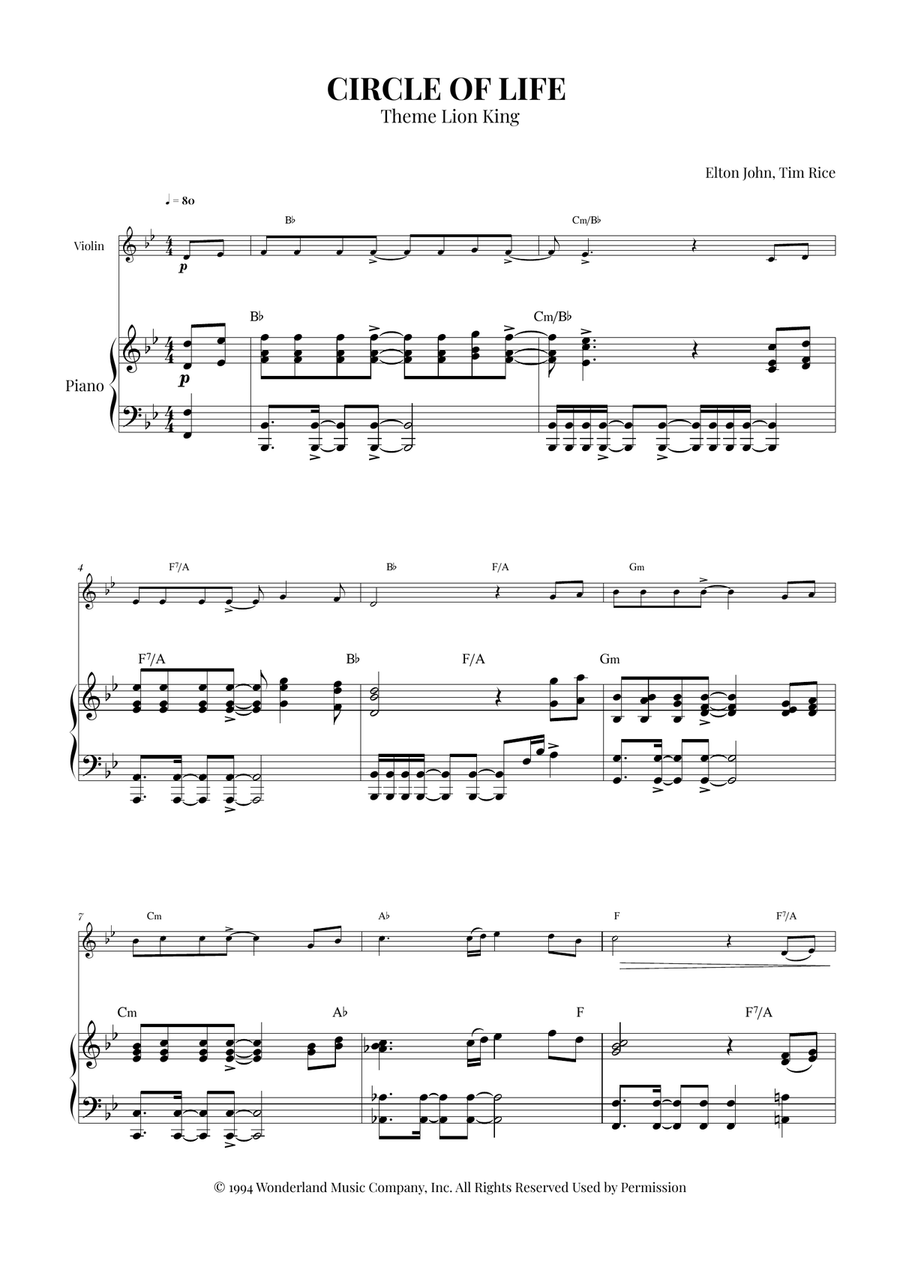 Circle Of Life Circle Of Life Violin Solo scores gallery preview page 1