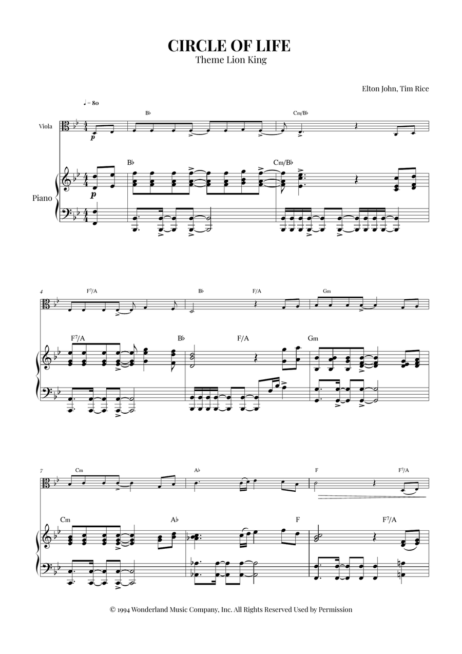 Circle Of Life Circle Of Life Viola scores gallery preview page 1