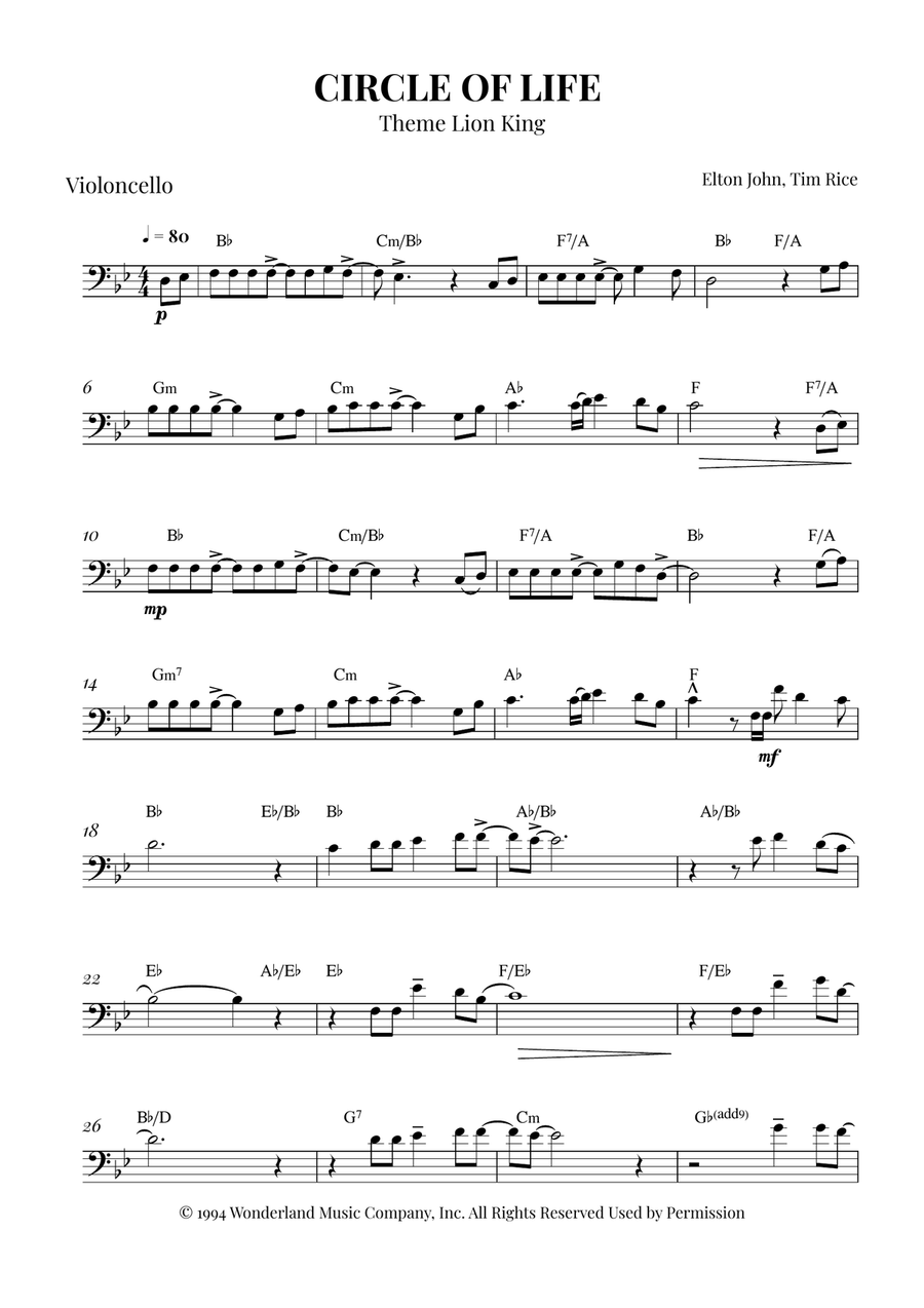 Circle Of Life Piano scores gallery preview page 1