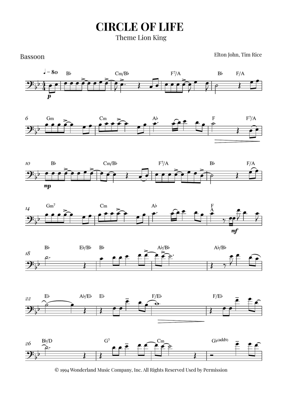 Circle Of Life Piano scores gallery preview page 1