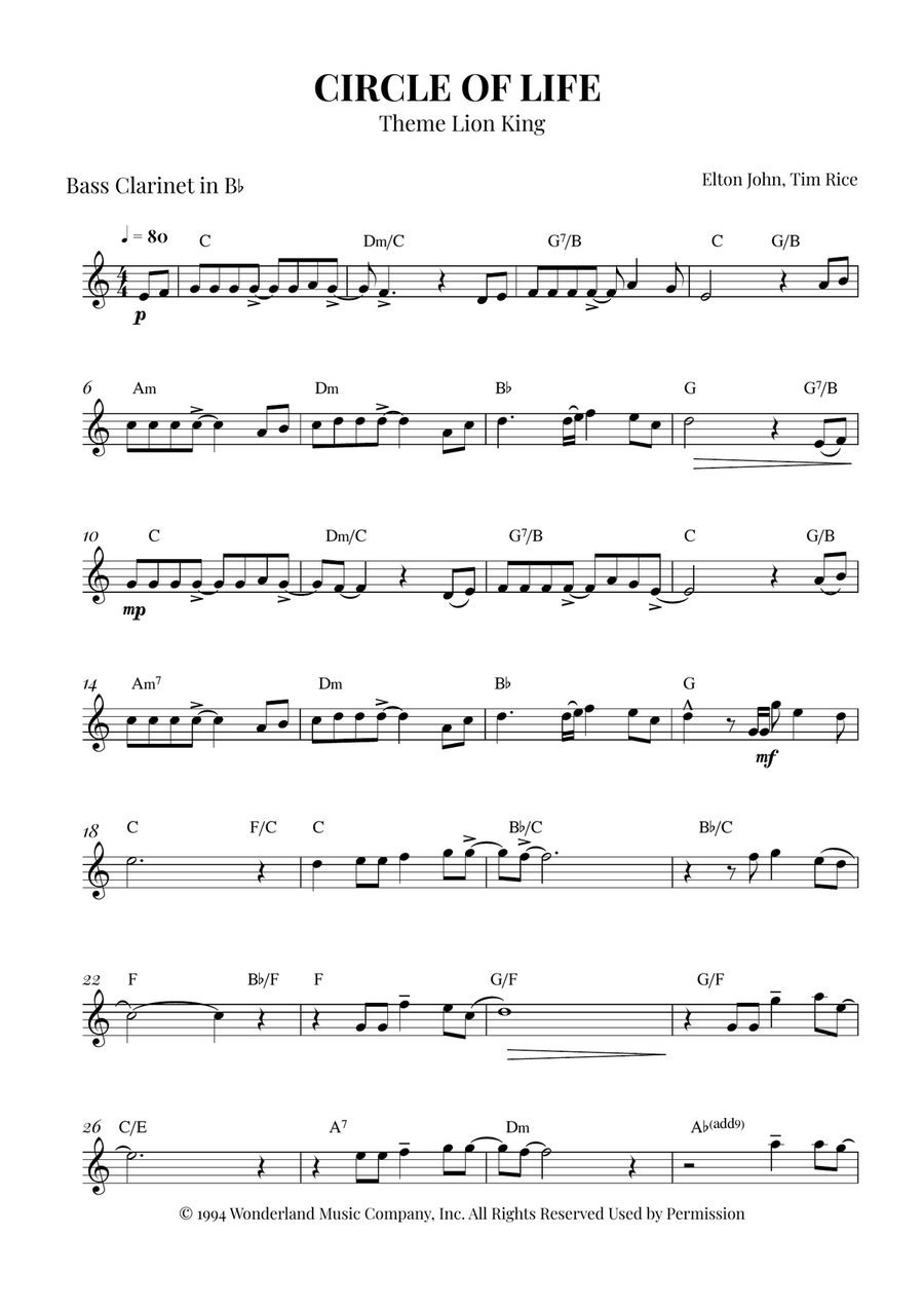 Circle Of Life Piano scores gallery preview page 1
