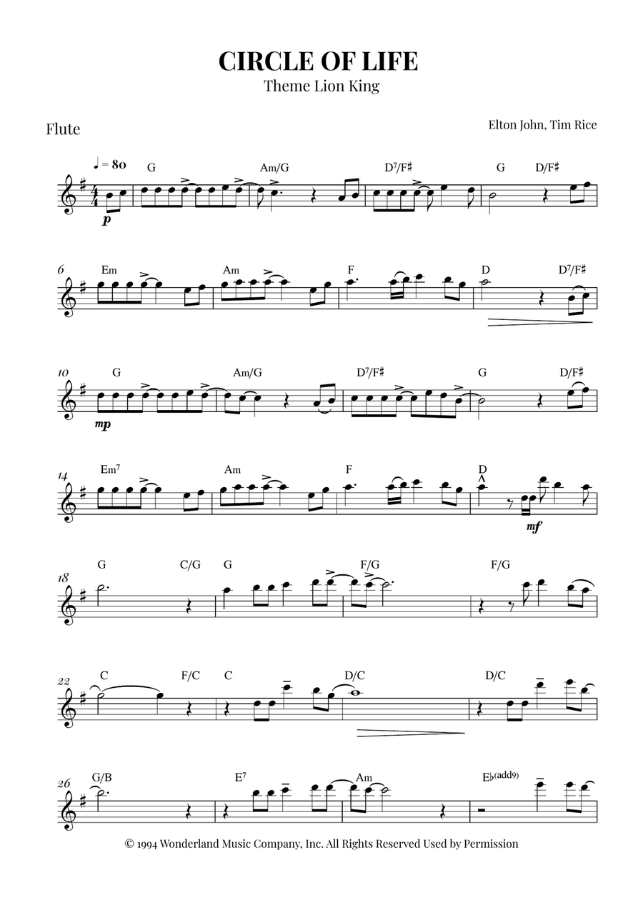 Circle Of Life Piano scores gallery preview page 1