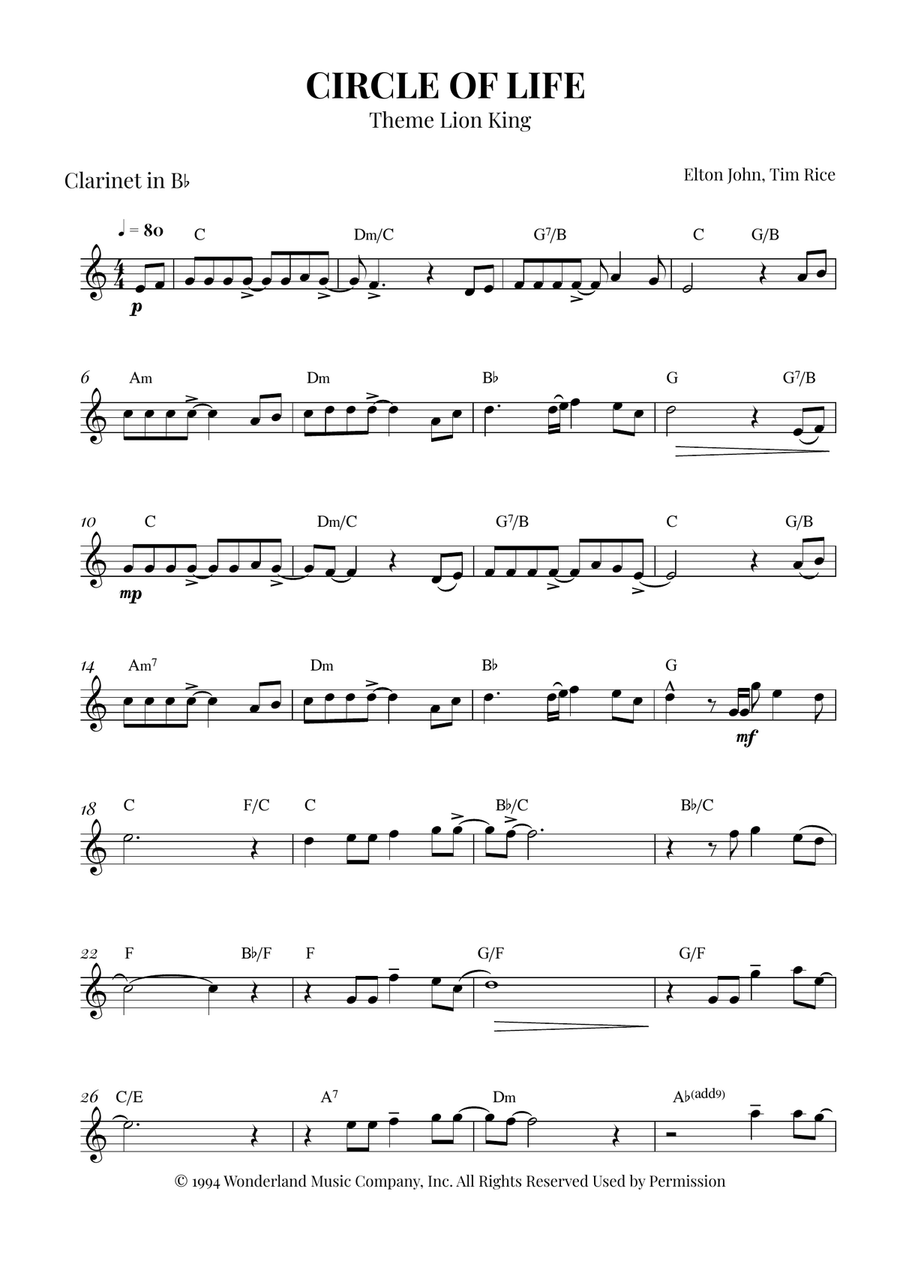 Circle Of Life Piano scores gallery preview page 1