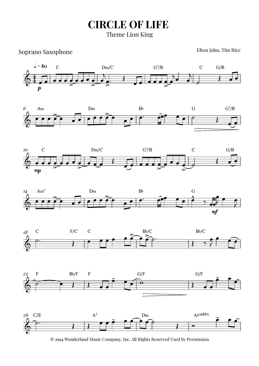 Circle Of Life Piano scores gallery preview page 1