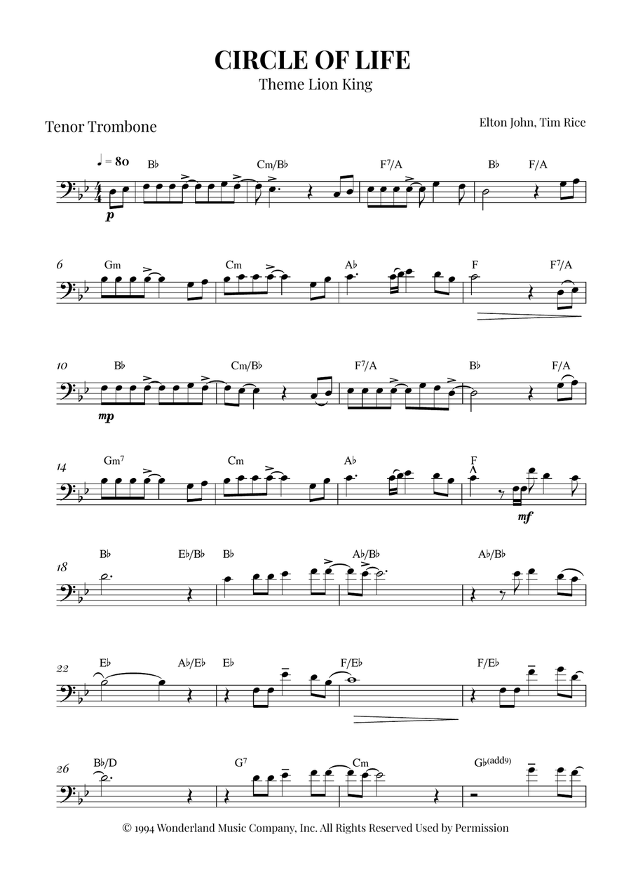 Circle Of Life Piano scores gallery preview page 1