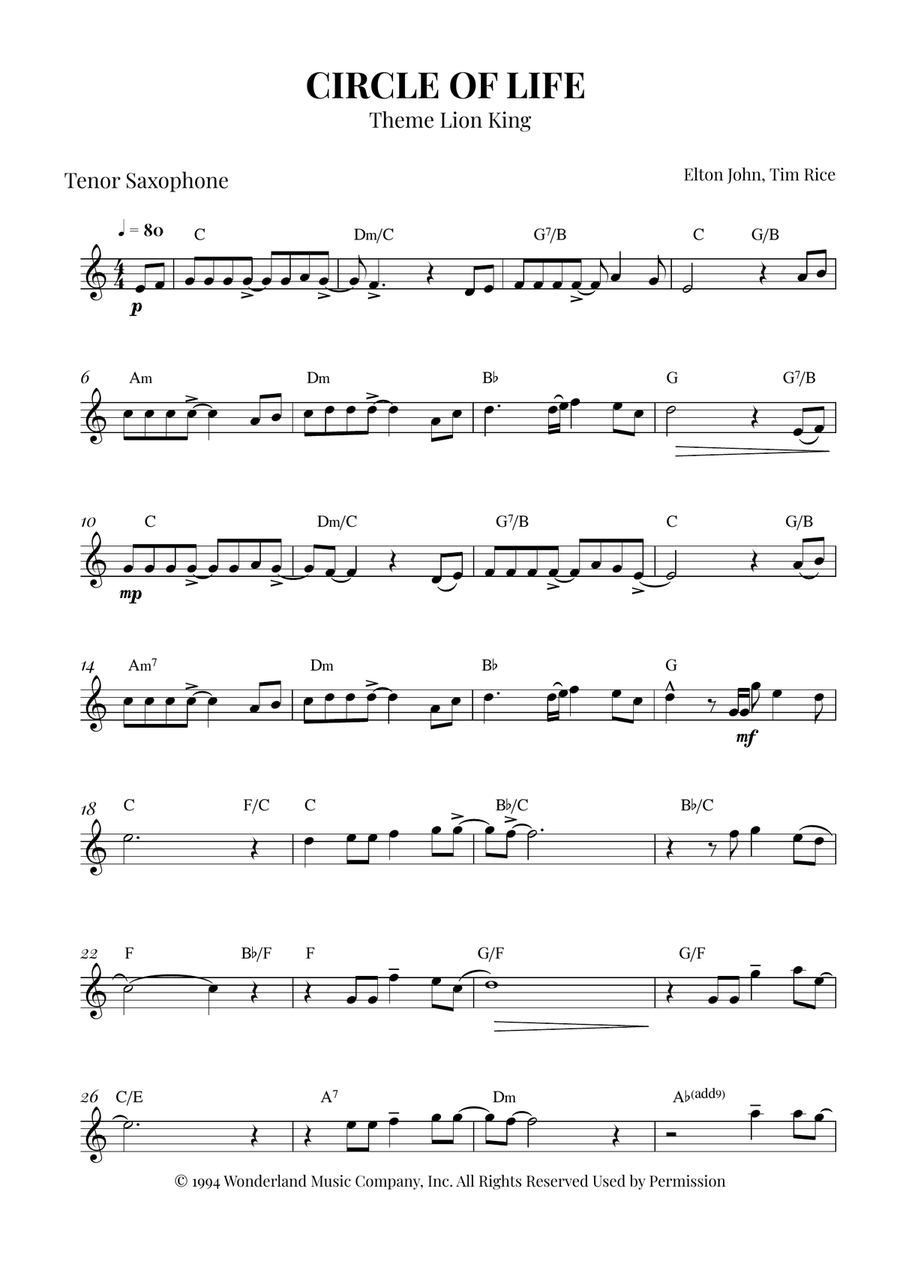Circle Of Life Piano scores gallery preview page 1
