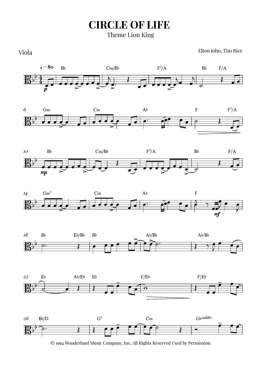 Circle Of Life Piano scores gallery preview page 1