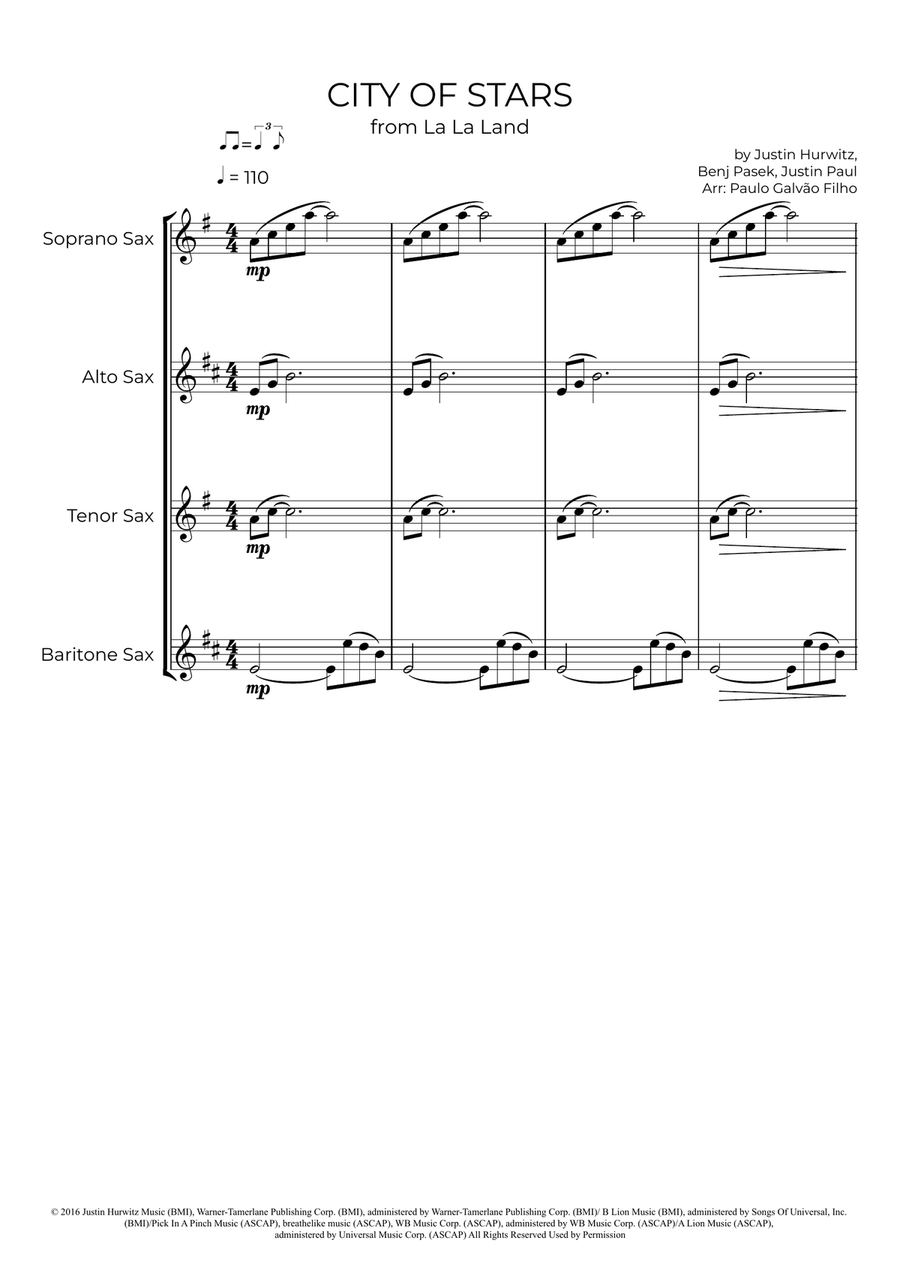 City Of Stars City Of Stars Saxophone Quartet scores gallery preview page 2