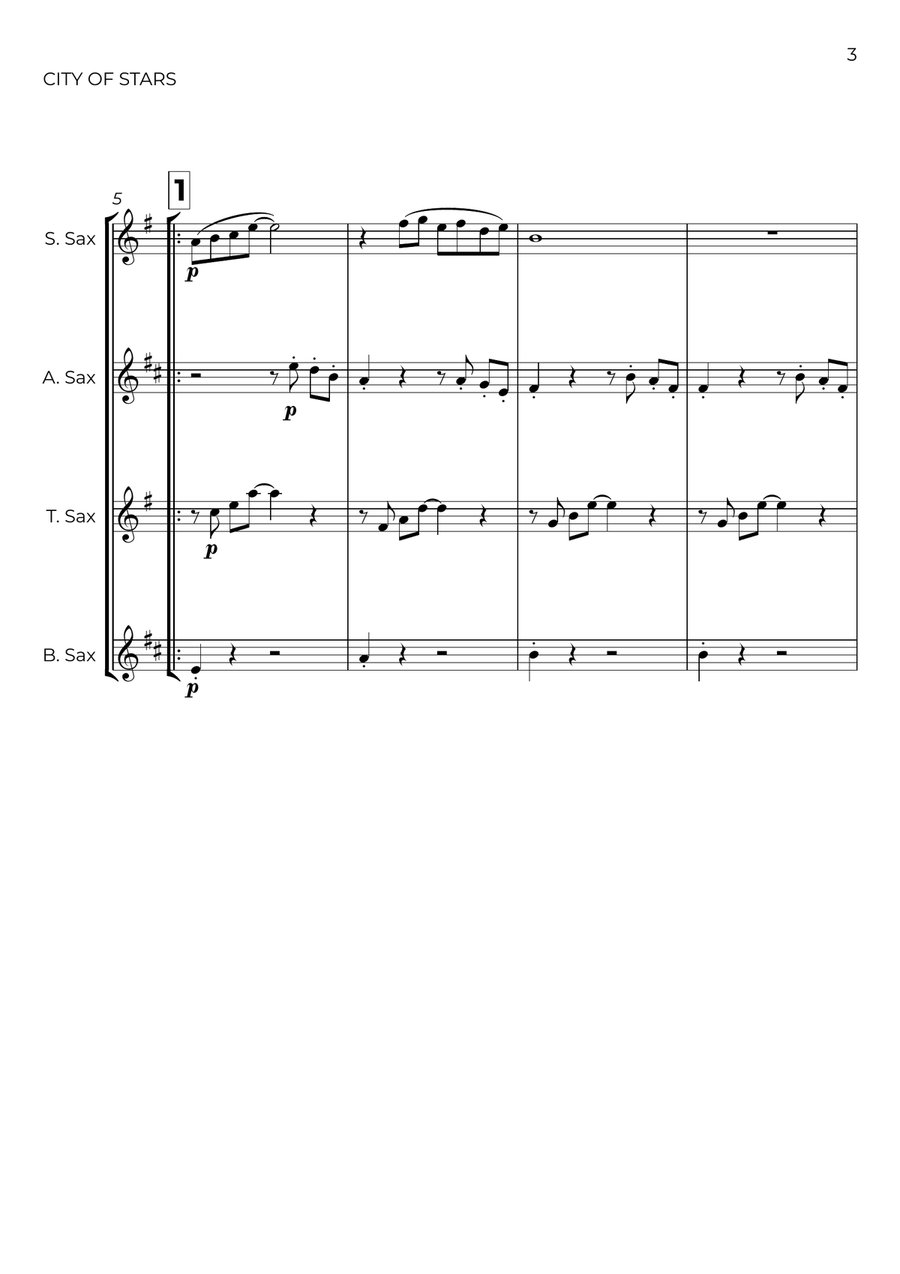 City Of Stars City Of Stars Saxophone Quartet scores gallery preview page 3