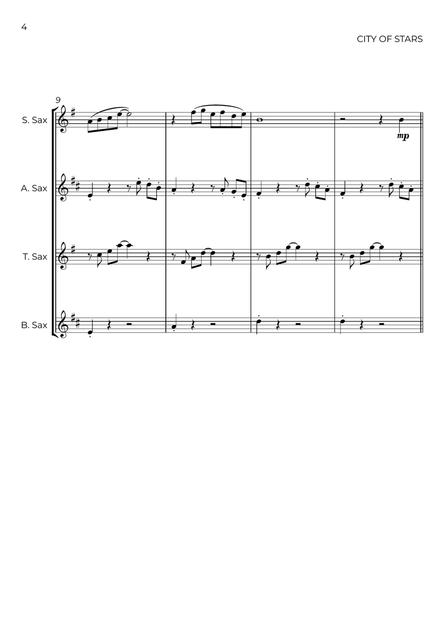 City Of Stars City Of Stars Saxophone Quartet scores gallery preview page 4
