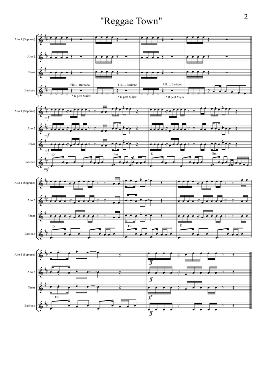 Reggae Town - Saxophone Quartet AATB SATB Saxophone Quartet scores gallery preview page 2