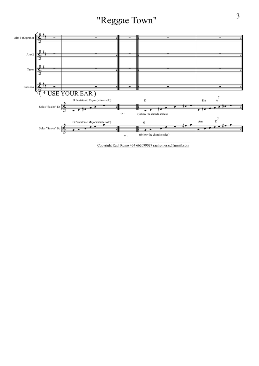 Reggae Town - Saxophone Quartet AATB SATB Saxophone Quartet scores gallery preview page 3