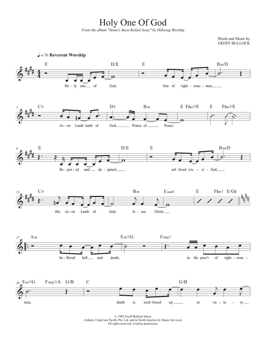 Holy One Of God Holy One Of God Piano scores gallery preview page 1