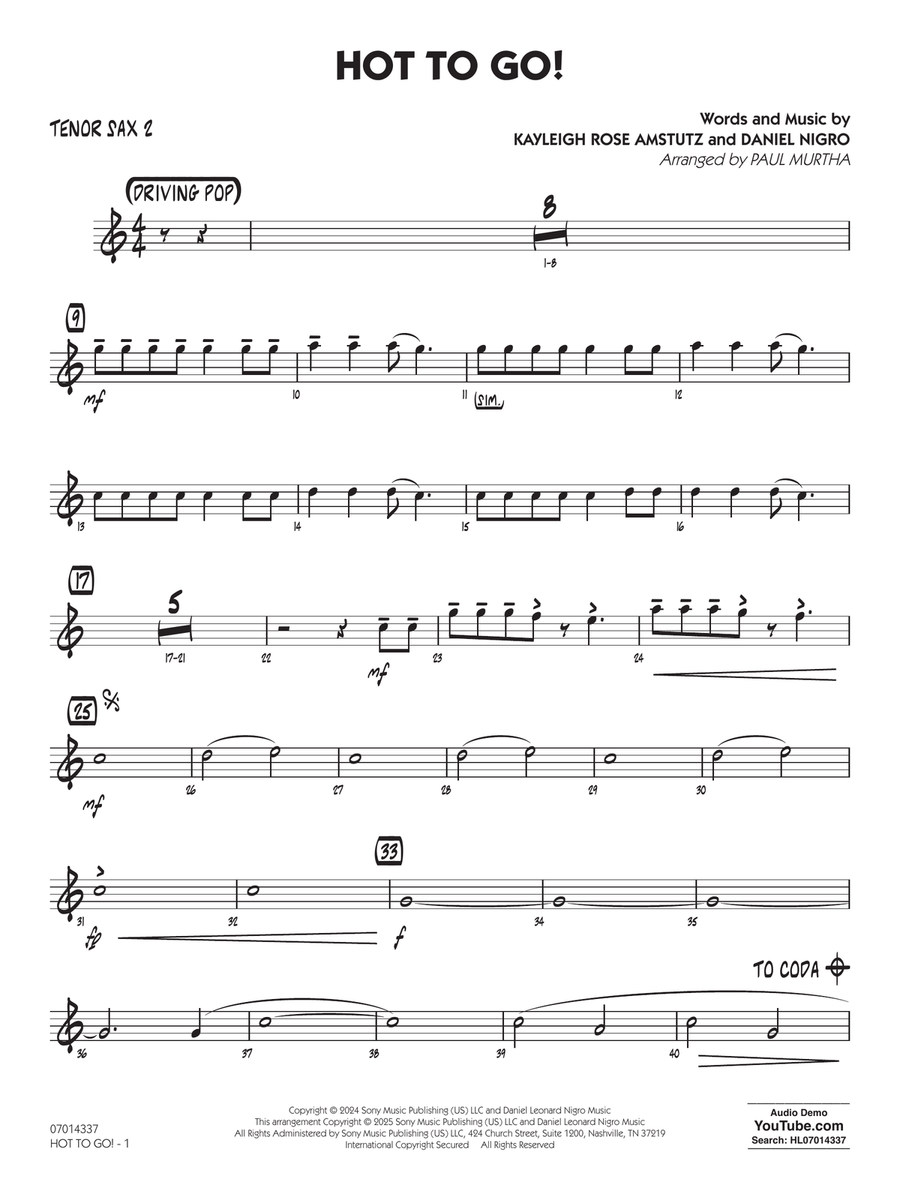 HOT TO GO! (arr. Paul Murtha) - Tenor Sax 2 Jazz Ensemble scores gallery preview page 1
