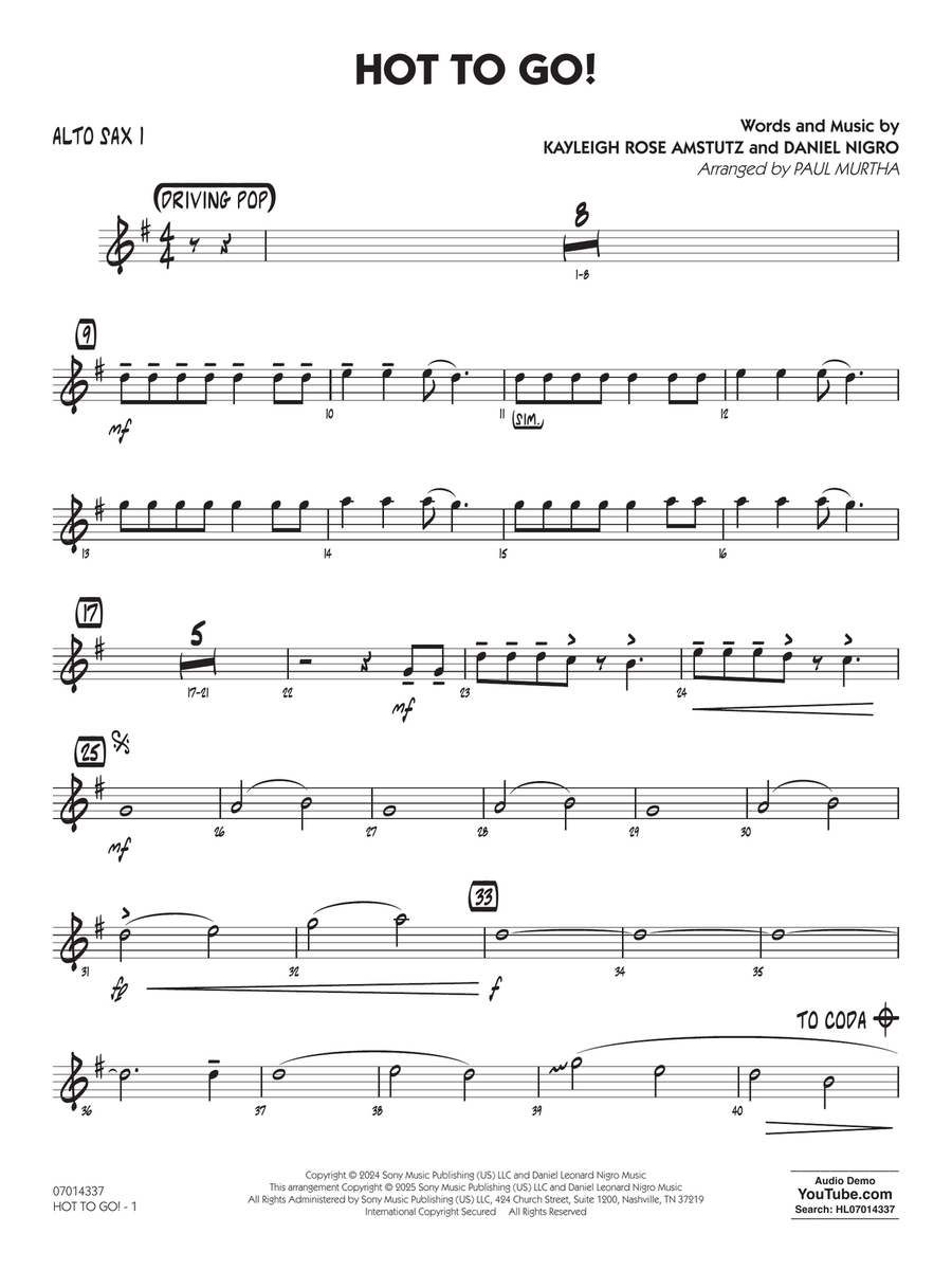HOT TO GO! (arr. Paul Murtha) - Alto Sax 1 Jazz Ensemble scores gallery preview page 1