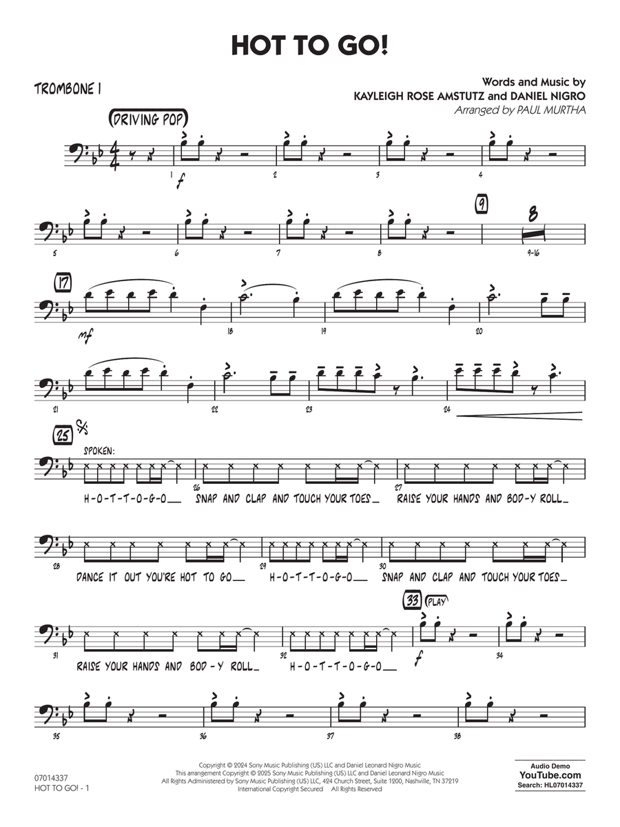 HOT TO GO! (arr. Paul Murtha) - Trombone 1 Jazz Ensemble scores gallery preview page 1