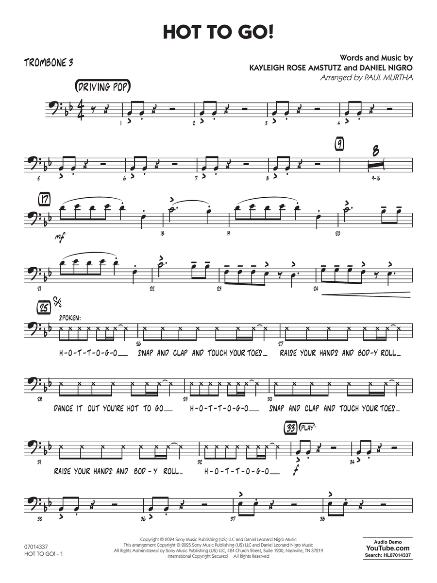 HOT TO GO! (arr. Paul Murtha) - Trombone 3 Jazz Ensemble scores gallery preview page 1