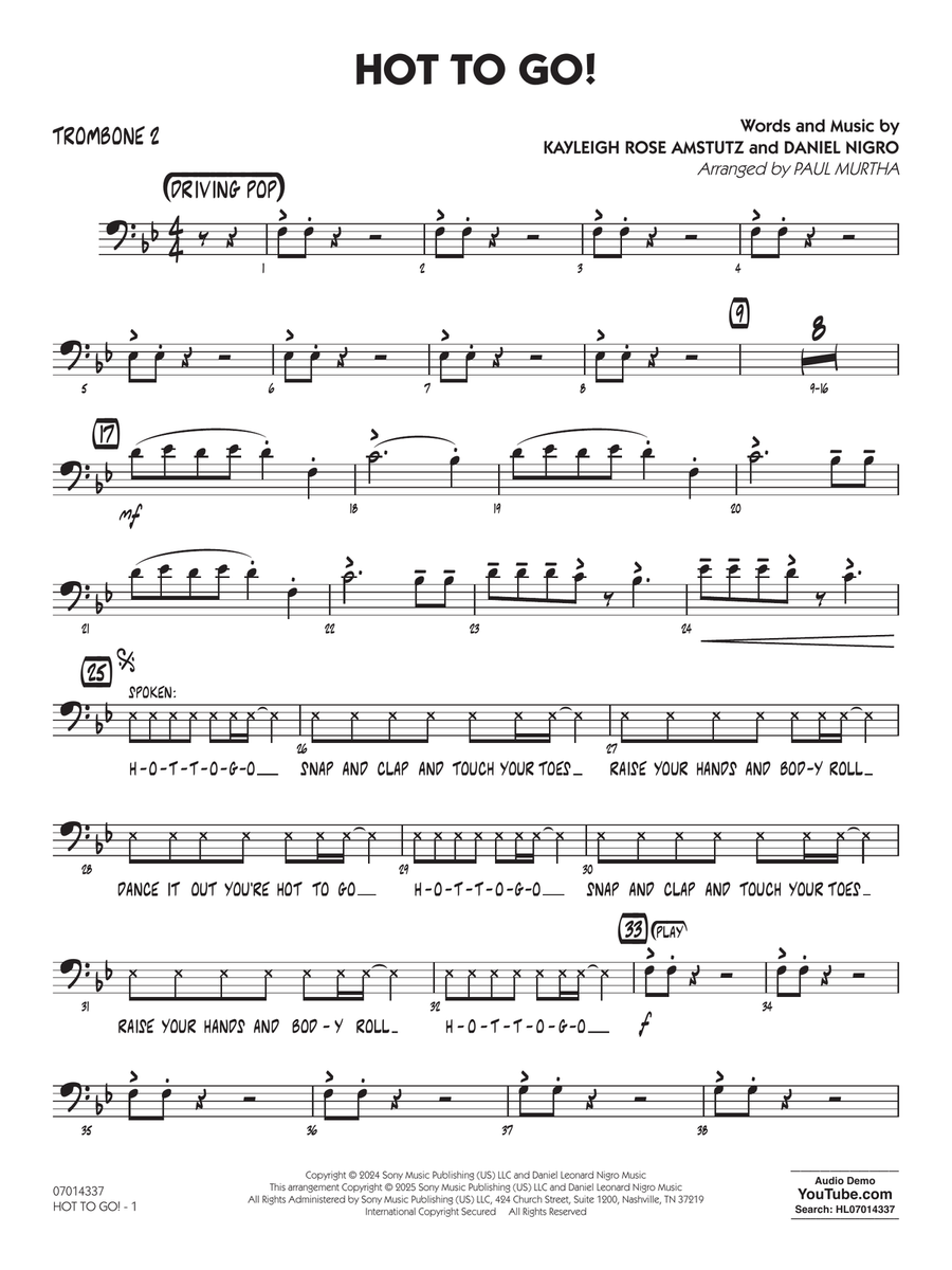 HOT TO GO! (arr. Paul Murtha) - Trombone 2 Jazz Ensemble scores gallery preview page 1