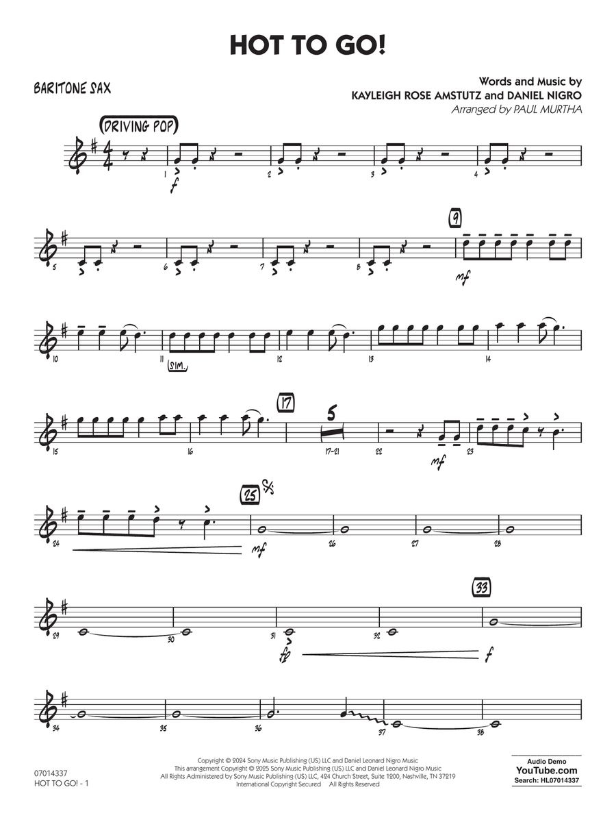 HOT TO GO! (arr. Paul Murtha) - Baritone Sax Jazz Ensemble scores gallery preview page 1