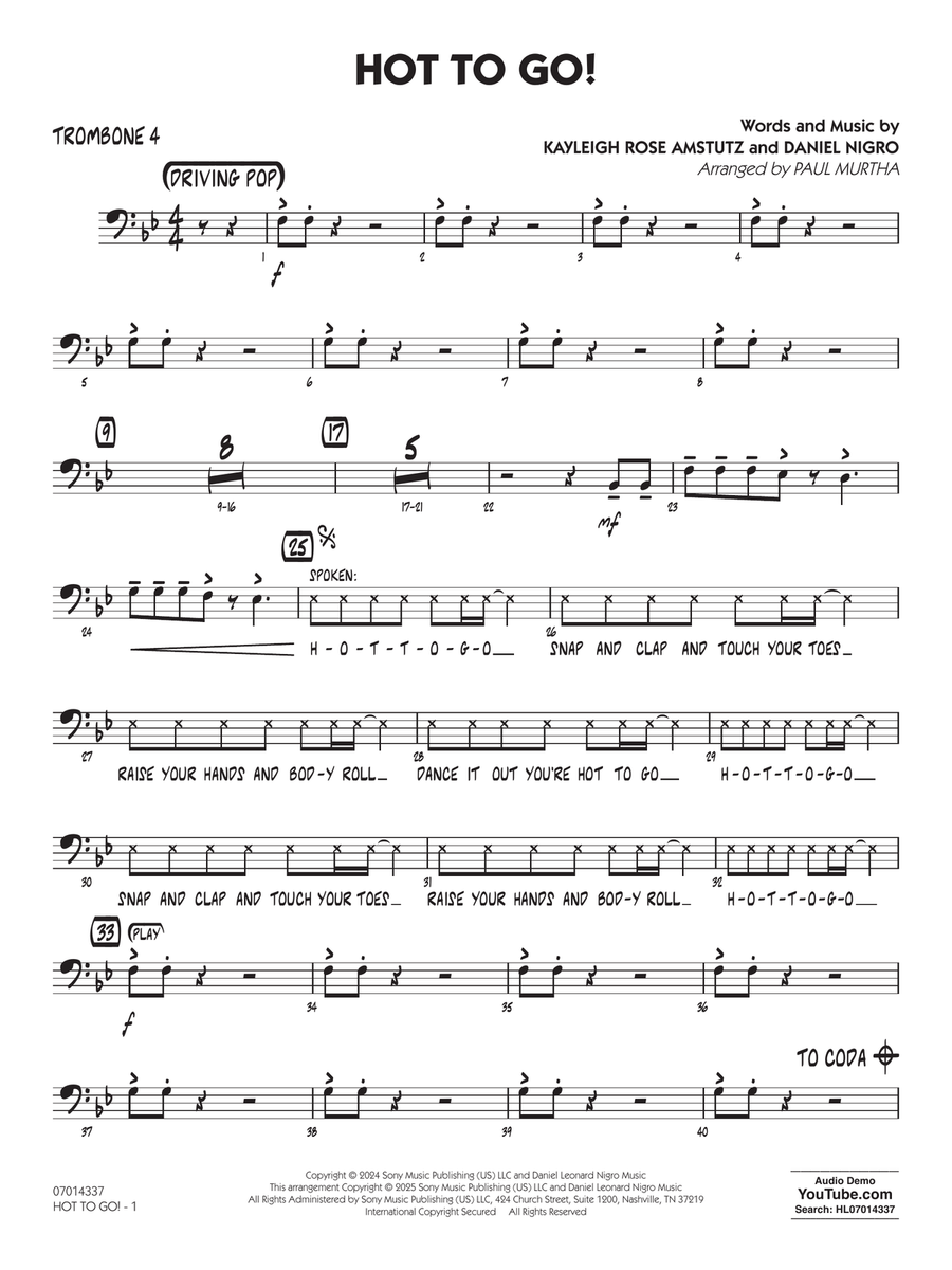 HOT TO GO! (arr. Paul Murtha) - Trombone 4 Jazz Ensemble scores gallery preview page 1