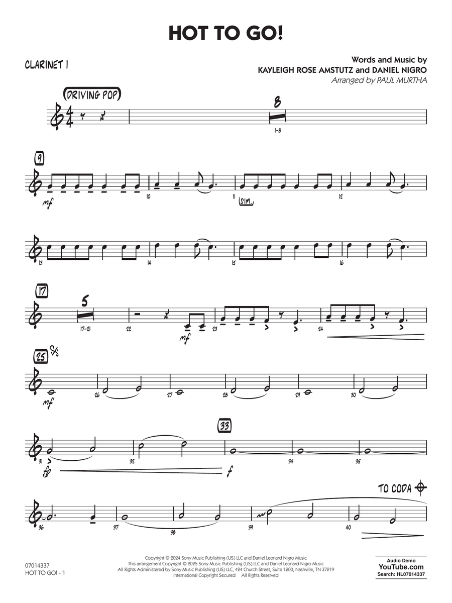 HOT TO GO! (arr. Paul Murtha) - Bb Clarinet 1 Jazz Ensemble scores gallery preview page 1
