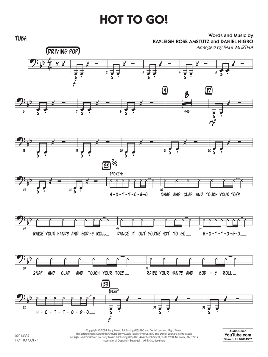 HOT TO GO! (arr. Paul Murtha) - Tuba Jazz Ensemble scores gallery preview page 1