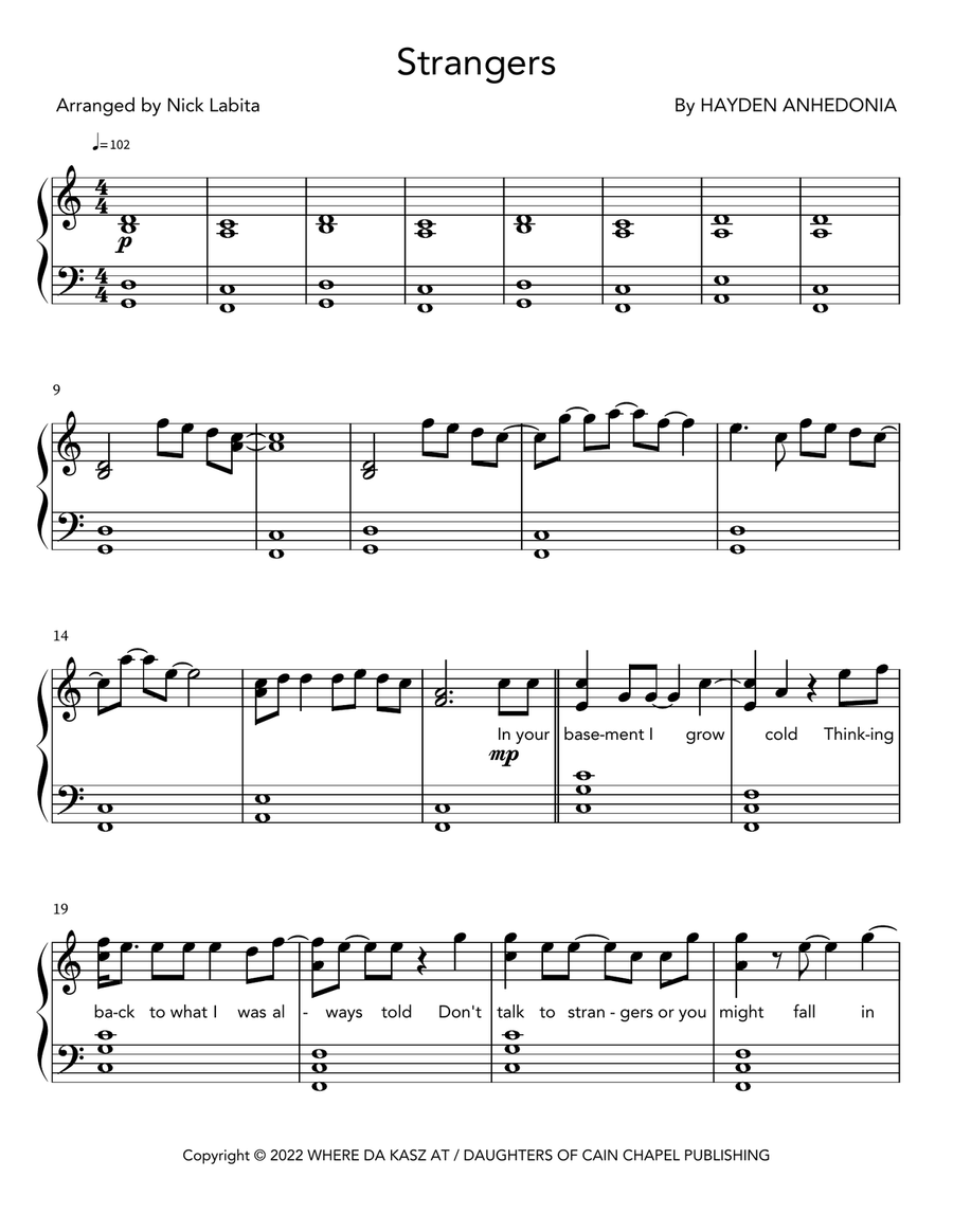 Strangers Strangers Piano scores gallery preview page 1