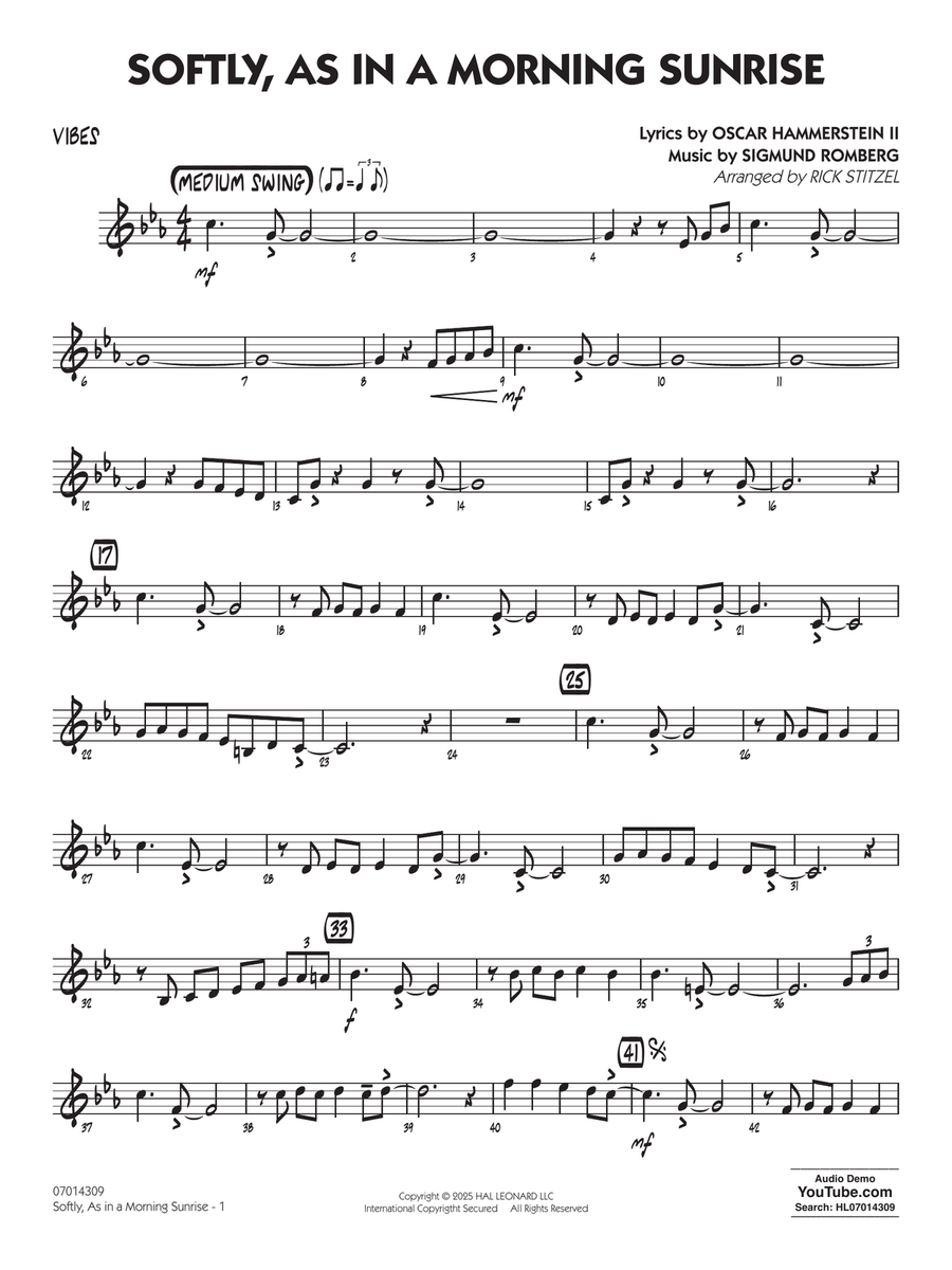 Softly, As In A Morning Sunrise (arr. Rick Stitzel) - Vibes Jazz Ensemble scores gallery preview page 1