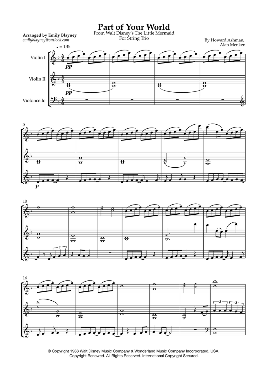 Part Of Your World Part Of Your World String Trio scores gallery preview page 1