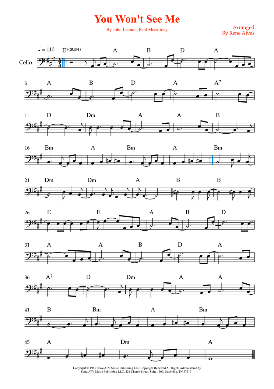 You Won't See Me You Won't See Me Cello Solo scores gallery preview page 1